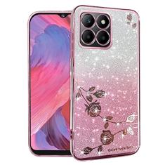 Kainevy Capa para Honor X6s transparente com glitter floral estética fofa brilhante para mulheres meninas capa bonita para Honor X6s capa de telefone de silicone à prova de choque protetora fina