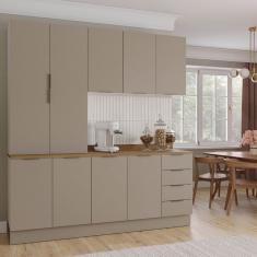 Cozinha Modulada 4 Peças com Tampo com Rodapé 2 Aéreos e 2 Balcões Ipanema Cabecasa Madeiramadeira Cinza Trama