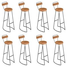 Kit 8 Banquetas Alta Astra Com Encosto Base Metálica - Pallazio