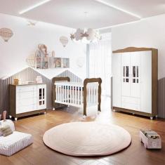 Quarto de Bebê Completo Berço Mini Cama Cômoda 4 gavetas e Guarda-Roup