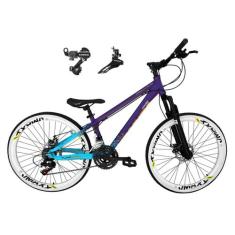 Bicicleta Aro 26 Vikingx Tuff X44 Roxo/Azul 21v Câmbios Shimano Tz Fre