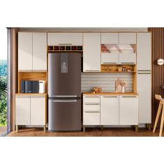 Cozinha Modulada Completa Nápoli Prime 5 Peças (2Aéreos+1Balcão+1Paneleiro+1TorreQuente) C5P97 Amendoa/Off White - Ronipa