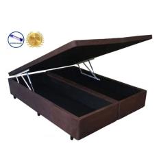 Cama Box Baú Casal Premier Suede Marrom Bipartido Com Pistão A Gás - 138x188x41