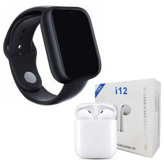 Kit 1 Relógio Smartwatch Z6 Preto + 1 Fone Bluetooth I12 Tws