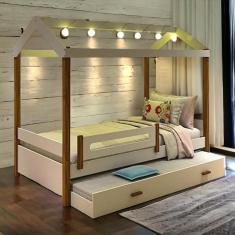 Cama Casa Elisa Branco/mel Com Led, Aux. E 02 Colchões