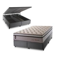 Conjunto Box Baú Cinza Liverpool Bege 193x203x80 c/ Molas Ensacadas