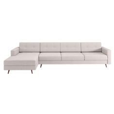 Sofá 4 Lugares Living com Chaise Esquerdo Pé Palito Linho Cotton Cru