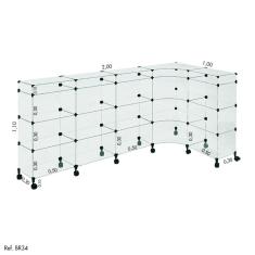 Balcão de Atendimento L Modulado em Vidro com Rodízios 2,00 x 1,10 x 1,00