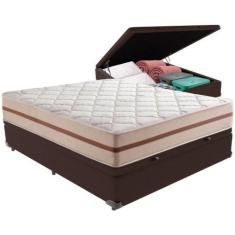 Cama Box Baú Marrom E Colchão Classic 26 Cm Molas Ensacadas Casal Anjo