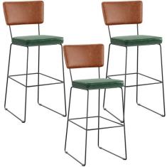 Kit 03 Banquetas Altas Sala Jantar Fixa Allana L02 material sintético 