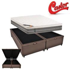 Cama Box Baú King Sintético + Colchão Castor Premium com Euro Pillow e