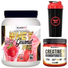 Kit Whey Morango + Creatina + Mais Coqueteleira Max Resultados No Treino-Unissex