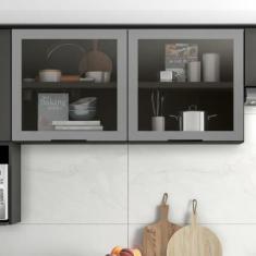 Armário Aéreo para Cozinha 120cm 2 Portas com Vidro Etna - Poliman Móv