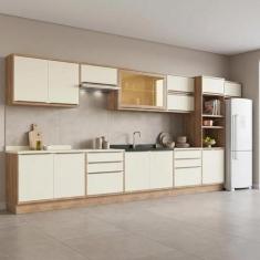 Cozinha Completa 11 Peças com Torre Quente 6 Gaveta em MDF Viena Louro