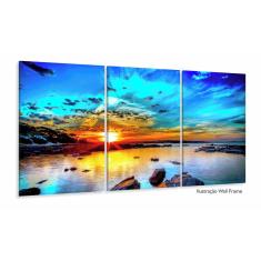 Quadro Decorativo Praia Mar 3 partes 120x60 em tecido