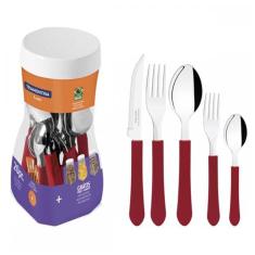 Faqueiro jogo de talheres aço inox 20 peças tramontina vermelho