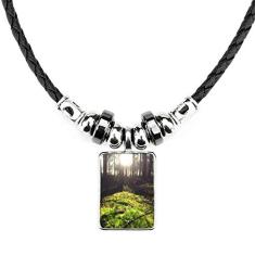 DIYthinker Colar de Cenário da Natureza Florestal com Pingente de Corda de Couro Torque