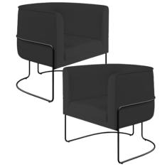 Kit 02 Poltronas Decorativas Fixa Base de Aço Preto Betina D02 Veludo Preto C-300 - Lyam Decor
