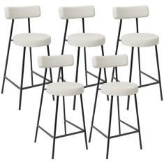 Kit 05 Banquetas Baixa Para Cozinha Sala De Jantar Bancada Milão L02 Linho Champagne