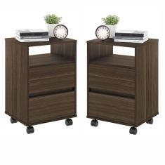 Conjunto Mesa De Cabeceira Com Rodízios Nadi Marrom