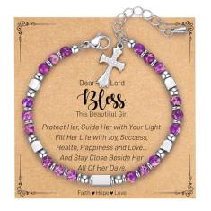 AryaHozel Pequena pulseira de cruz de pedras preciosas, presentes de batismo/primeira comunhão/confirmação para meninas adolescentes, presentes cristãos para mulheres, meninas, crianças, recheios de