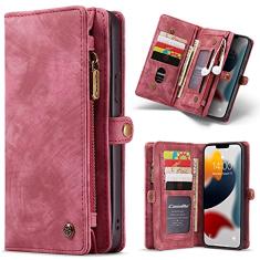 Capa carteira de couro para iPhone 13 Pro Max (6,7 pol.), capa flip com fecho magnético removível com compartimento para cartão de crédito, à prova de choque, capa de TPU compatível com iPhone 13 Pro