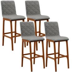 Kit 04 Banquetas Altas Para Cozinha Sala de Jantar Fixa Zoe B04 Linho 