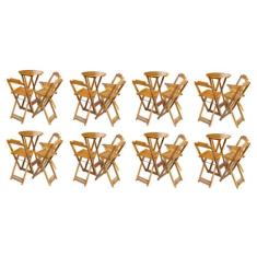 Kit 8 Jogos de Mesa Bistrô de Madeira Dobrável com 3 Banquetas - Mel -