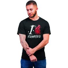 Camiseta Masculina Eu Amo Séries Zumbi de Coração - Hipsters, P, Preto