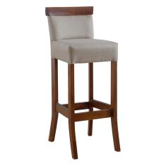 Banqueta Alta com Encosto Estofado Diamantina em Madeira Maciça Imbuia Linho Bege M58 RMI