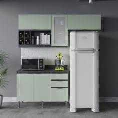 Cozinha Compacta Orquídea 180cm 3 Peças, 5 Portas e 3 Gavetas com Divisor de Talheres e Tampo