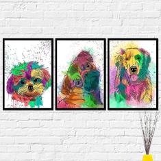 Quadros Cachorro Dog Colorido Kit 3 Decorativos Decoração