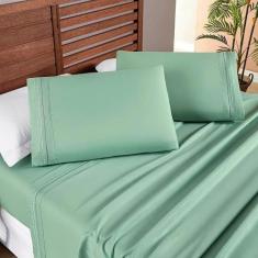 Jogo De Lençol Casal Padrão Allegra Percal 200 Fios 4 Peças - Salvia -