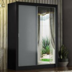 Guarda-roupa Solteiro 2 Portas Com Espelho Preto/Cinza