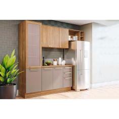 Cozinha Modulada Completa Botanic 5 Peças (2Aéreo+1Balcão+1Paneleiro+1Complemento) M654 Nogueira/Fendi - Kappesberg