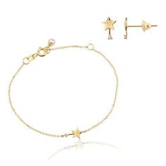 Conjunto Infantil de Ouro 18k Brinco e Pulseira Estrela Diamante - AGA