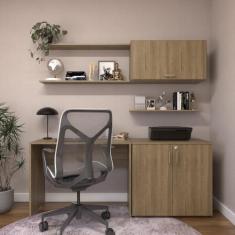 Escrivaninha Mesa Escritório com Armários e Prateleira 180cm Carvalho 