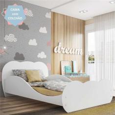 Cama Solteiro com Colchão Incluso 88 x 188 cm  100% MDF Safira Multimóveis Branca