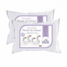 Kit 2 Travesseiros 100 Penas De Ganso 50x70cm Daune Branco
