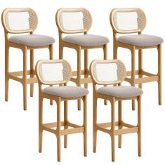 Kit 05 Banquetas Altas Para Cozinha Bancada Sala Tela Betta Fixa L02 Bouclê Creme - Lyam