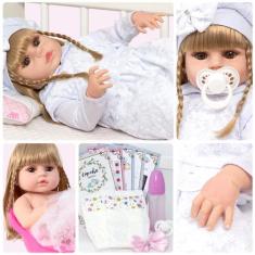 Boneca Reborn Realista Loira Corpo 100% Vinil Com 13 Itens - Cegonha R