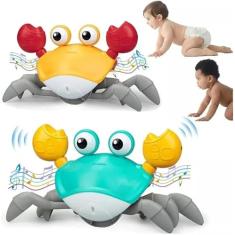 Caranguejo Fujão Brinquedo Interativo que Desvia dos Obstáculos via Sensor Educativo Musical Infantil Divertido Colorido Tummy Time Engatinhar Original LCS Eletrônicos (Cores Sortidas)