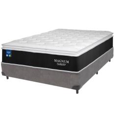 Cama Box Cinza e Colchão Magnum Molas Ensacadas Casal Plumatex