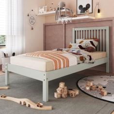 Cama de Solteiro Lucy de Madeira Maciça com Lastro Verde Frost