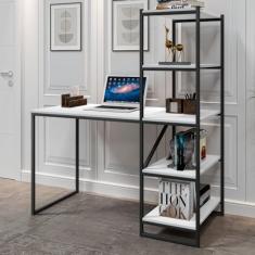 Mesa Industrial para Escritório com Prateleira Frist Preto e Branco