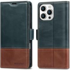 KEZiHOME Capa carteira compatível com iPhone 16 Pro, capa fólio de couro genuíno com suporte para cartão, suporte magnético com bloqueio de RFID, capa flip para iPhone 16 Pro de 6,3 polegadas 2024