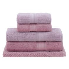 Jogo de Toalhas Buddemeyer Fio Penteado Canelado Gigante Rosa/Rosa Blush 5 peças