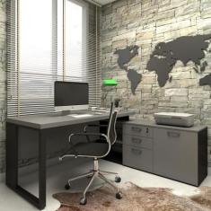 Mesa de Escritório Diretor em L Industrial 170cm Pés Metalon - F5 Offi