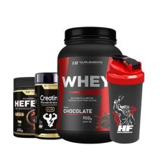 Whey Protein Chocolate + Pré Treino Limonada Creatina + Coq - HF Suple