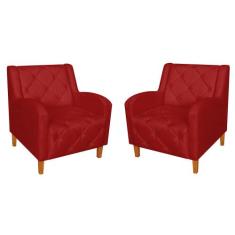 Kit 02 Poltronas Decorativas Munique Pés Trapézio Suede Vermelho - DS 